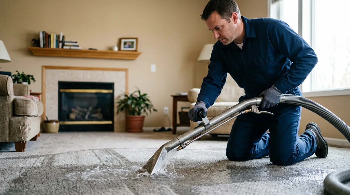 Water damage restoration technician working near Cheshire, CT